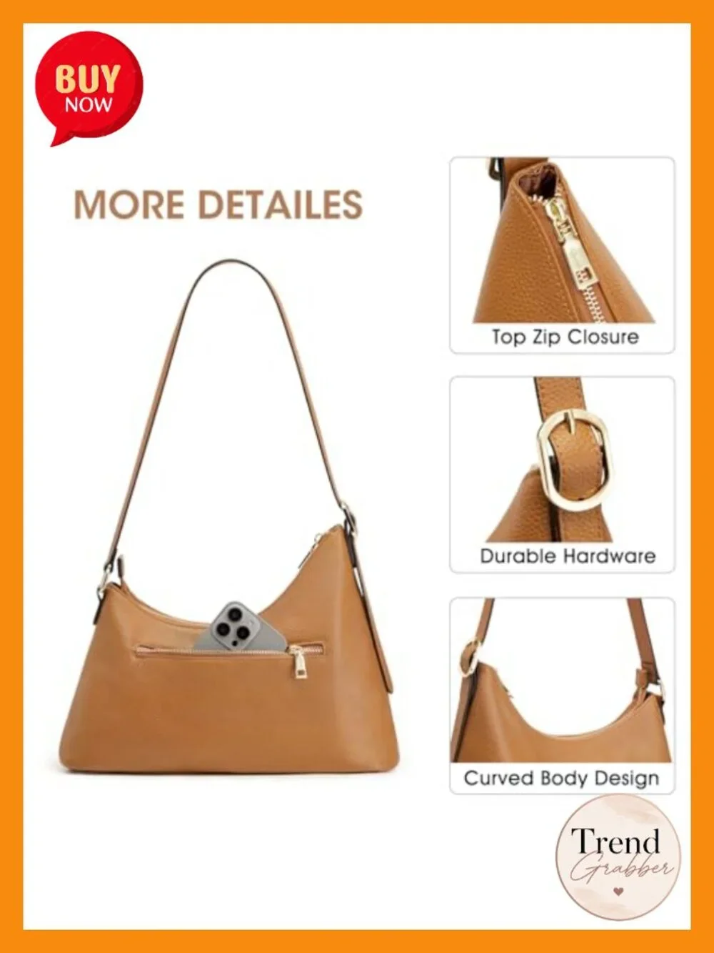 Leather Hobo Shoulder Bag, Work Tote with Card Pockets, Adjustable Strap